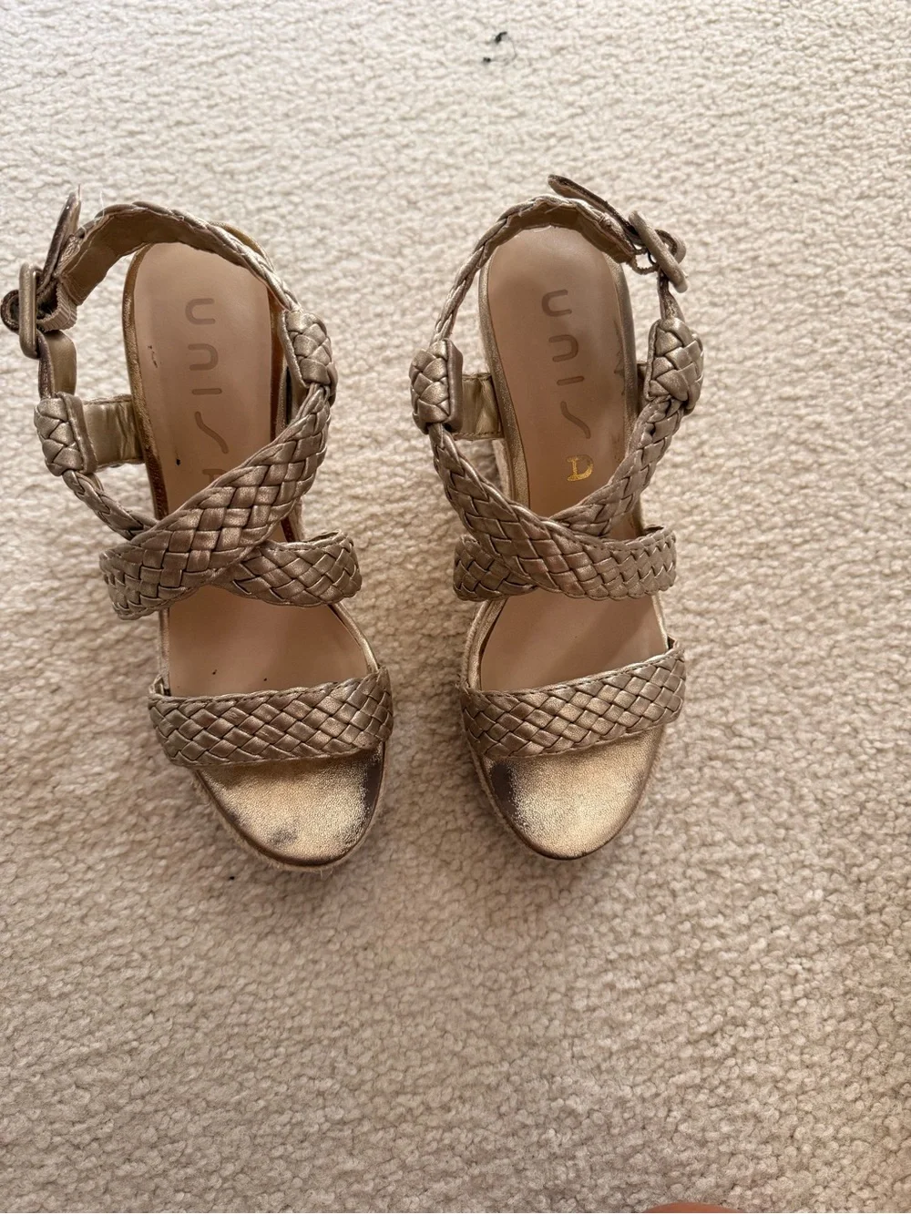 Unisa Metallic Gold Braided Espadrille Wedges